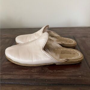 Svony‎ Ivory Leather Shearling Handmade Shoes Slippers women’s 5